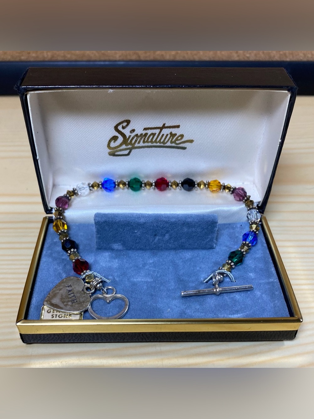 Signature Vintage Genuine Stone Faith 925 Sterling Silver Multicolored Bracelet